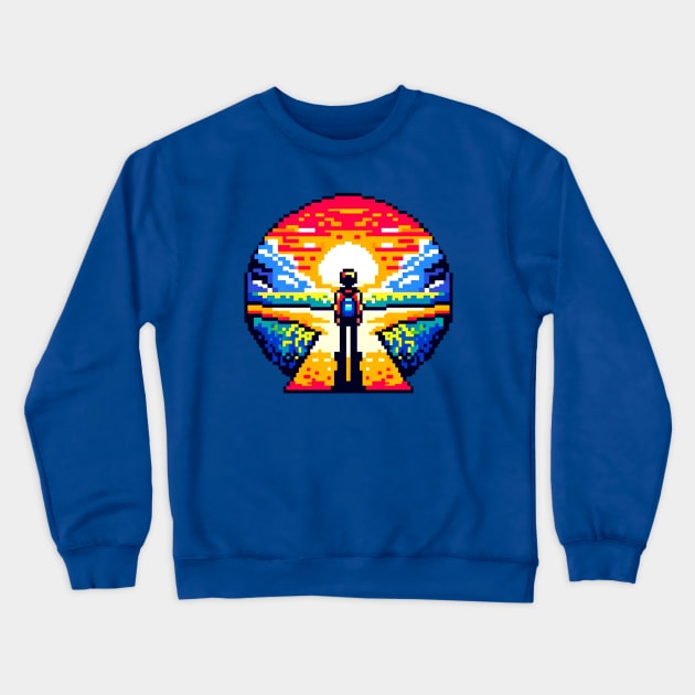 Pixelated Crossroads - 8-Bit Life Choices Art Crewneck Sweatshirt by Pixel Punkster